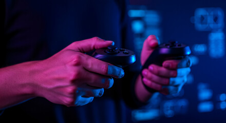 VR Gamer Hands and Controller Close-Up