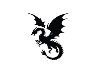 Naklejka premium Legendary dragon outline. Monochrome vector silhouette. Sharp and elegant dragon design in black outline. Ideal for fantasy branding and tattoo references.