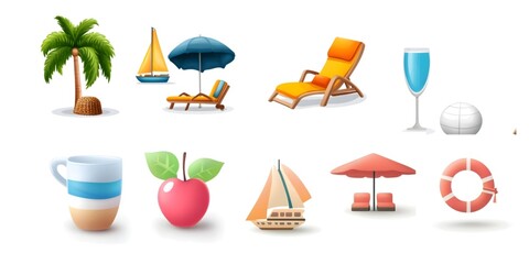 A set of 3d travel icon set on white background 