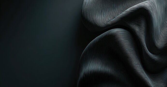 An abstract, modern black background with flowing fabric, used to emphasize luxurious occasions such as high-end fashion brand promotions and luxury hotel decor.

