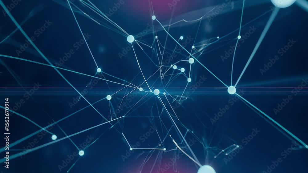 Poster abstract network animation featuring interconnected nodes and glowing lines