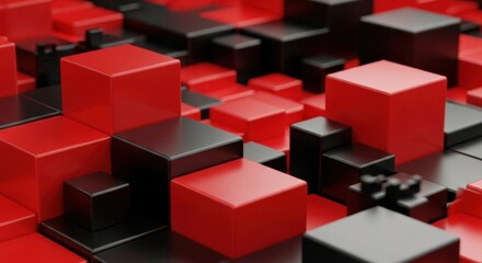 Fototapeta premium Abstract Geometric Cubes Arrangement in Red and Black Colors
