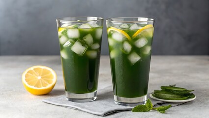 Fototapeta premium Refreshing Aloe Vera Juice with Lemon and Ice
