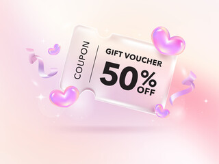 Gift voucher Transparency coupon banner for Discount online shopping with Holography Vibrant Gradient gift and decorations background.