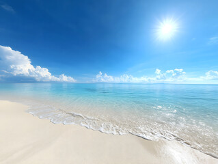 晴れた日に広がる白い砂浜と透き通る青い海の絶景風景