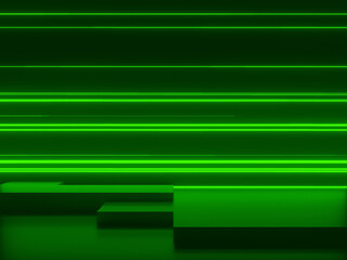 3D Black background with green stripped lights
