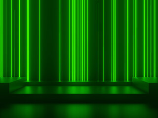 3D Black background with green stripped lights