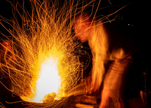 Night fire building.