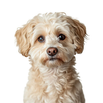 Bichpoo dog front view on white background, realistic fluffy pet portrait