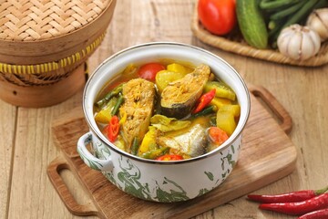 Sayur Asem Patin atau Gangan Asem. This typical South Kalimantan sour vegetable tastes really fresh, because it uses catfish stock