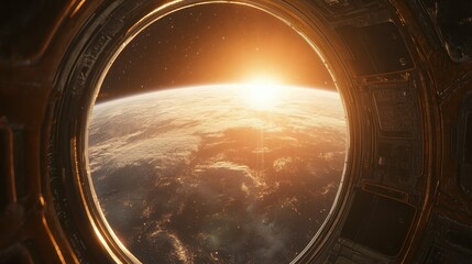 Stunning View of Earth from a Spacecraft Window at Sunrise