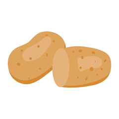 A simple flat illustration of whole and sliced potatoes. Great for food packaging, recipe designs, menus, and educational projects related to vegetables and farming.