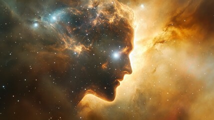Cosmic Portrait of a Human Face Merging with Starry Universe
