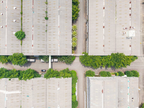 Aerial View of Industrial Cable Factory with Green Buffer Zones