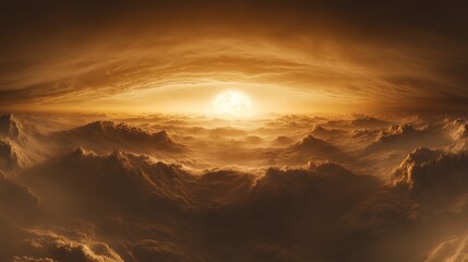 Majestic Sun Setting Over Dramatic Clouds in Warm Golden Hues