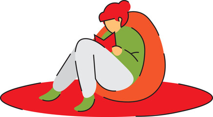 A Female Character Cozy Reading On A Bean Bag
