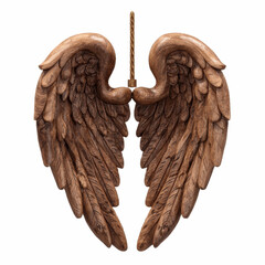 Ornate Wooden Angel Wings with Golden Accent