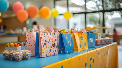 Colorful Gift Bags and Party Decorations in a Bright Celebration Scene
