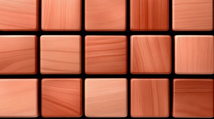 Close-up image of neatly arranged wooden blocks with varying natural grain patterns and warm reddish-brown tones
