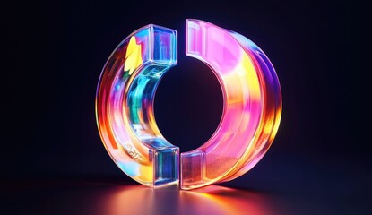 A vibrant, glowing,  3D pie chart.  Colorful translucent glass segments form a circle,  illuminated with neon hues