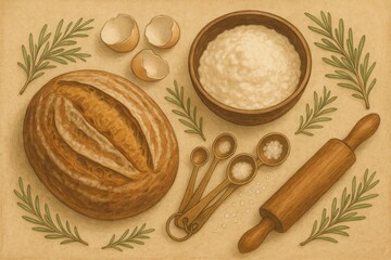 Artisanal Bread Baking Ingredients Still Life Arrangement