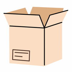 Flat hand-drawn open box illustration in pastel tones, perfect for packaging, shipping, storage, or unboxing visuals in ecommerce themes.