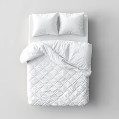 Fototapeta premium Overhead view of a white bed with a quilted comforter