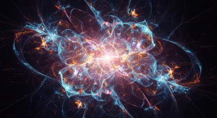 Abstract Cosmic Nebula Burst of Glowing Particles and Energy Trails in Deep Space