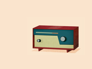 Vintage radio broadcasting music and news in retro style
