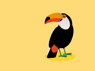 Colorful toucan bird standing on branch minimalist illustration