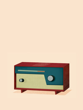 Vintage radio broadcasting music and news in retro style