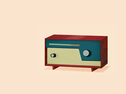 Vintage radio broadcasting music and news in retro style