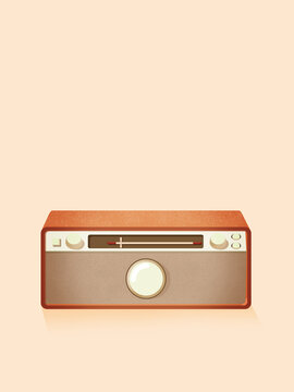 Vintage radio broadcasting music on beige background