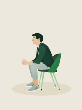 Pensive businessman sitting and waiting on chair