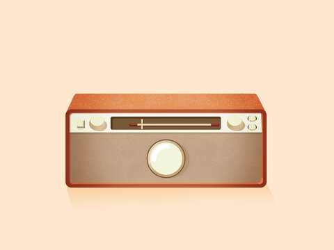 Vintage radio broadcasting music on pastel background