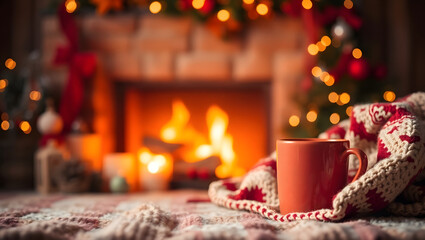 Cozy Christmas Eve Warm Drink by the Fireplace