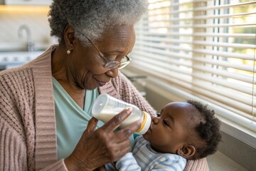 Grandmother Feeding Baby A Tender Moment of Intergenerational Care