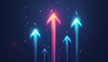 Abstract illustration of multiple glowing upward arrows