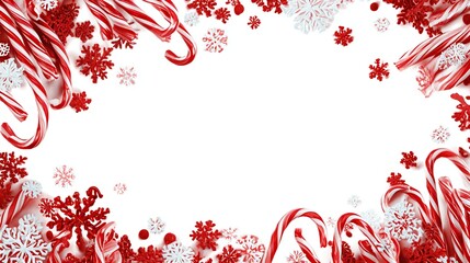 Festive candy cane and snowflake border on white