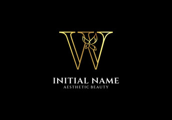 Initial W Letter Logo Design with Butterfly or Leaf Element