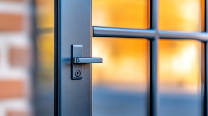 Modern Door Handle on Glass Door with Colorful Reflection