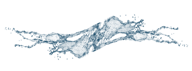 テキストスペースがある白背景にカーブした抽象的な青い波と水しぶき