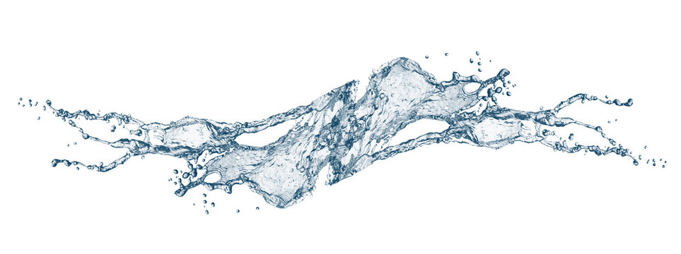 テキストスペースがある白背景にカーブした抽象的な青い波と水しぶき - Powered by Adobe