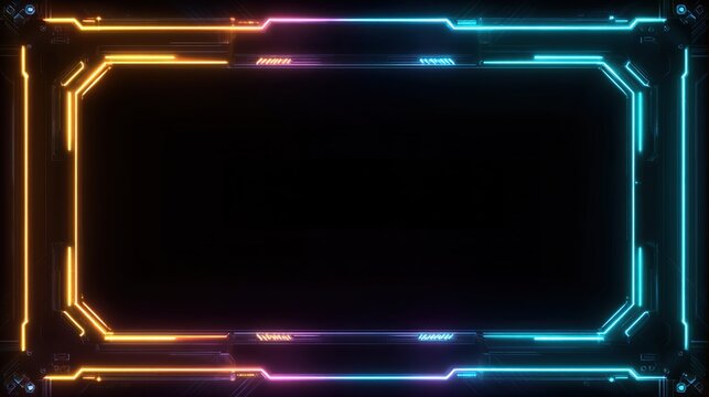 Neon-lit, glowing, futuristic frame on black background - Powered by Adobe
