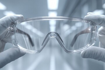 Safety Action Clear Safety Glasses in Industrial Environment Close-up View for Protection Awareness