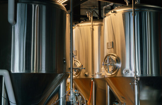 Stainless Steel Fermentation Tanks in Brewery