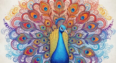 Vibrant Mandala Peacock Displaying Its Colorful Feathers