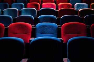 Naklejka premium Empty theater seats in vibrant colors