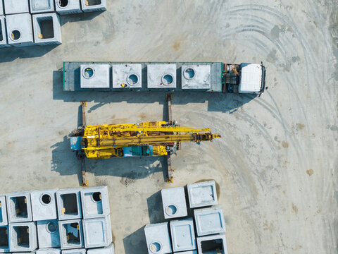 Aerial View of Construction Site with Drilling Rig and Concrete 