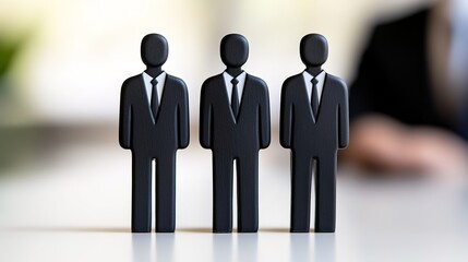 Three Abstract Business Figures in Formal Attire on a Table